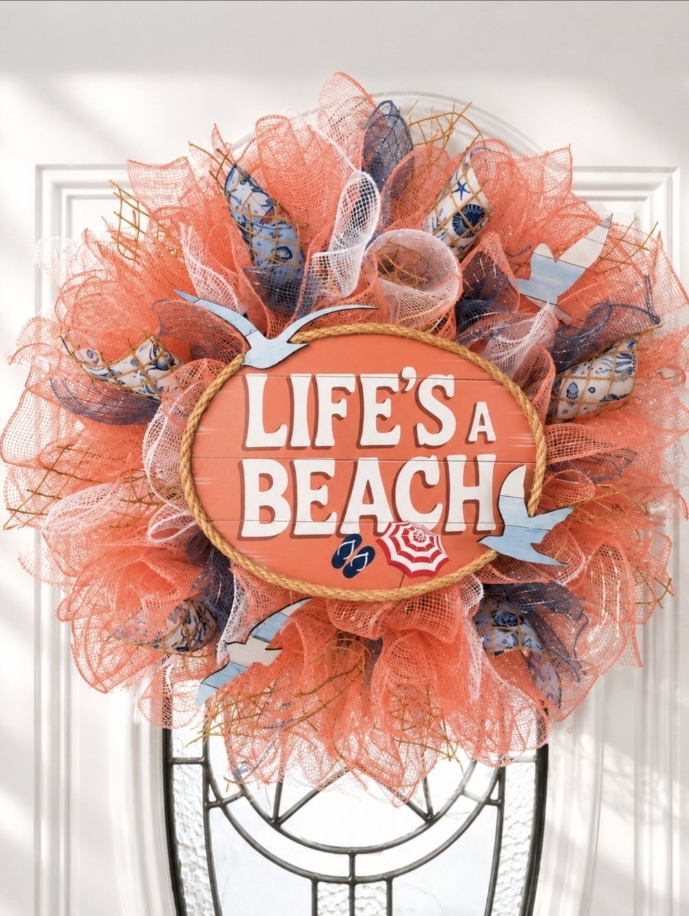 Life's a Beach Coral Coastal Wreath